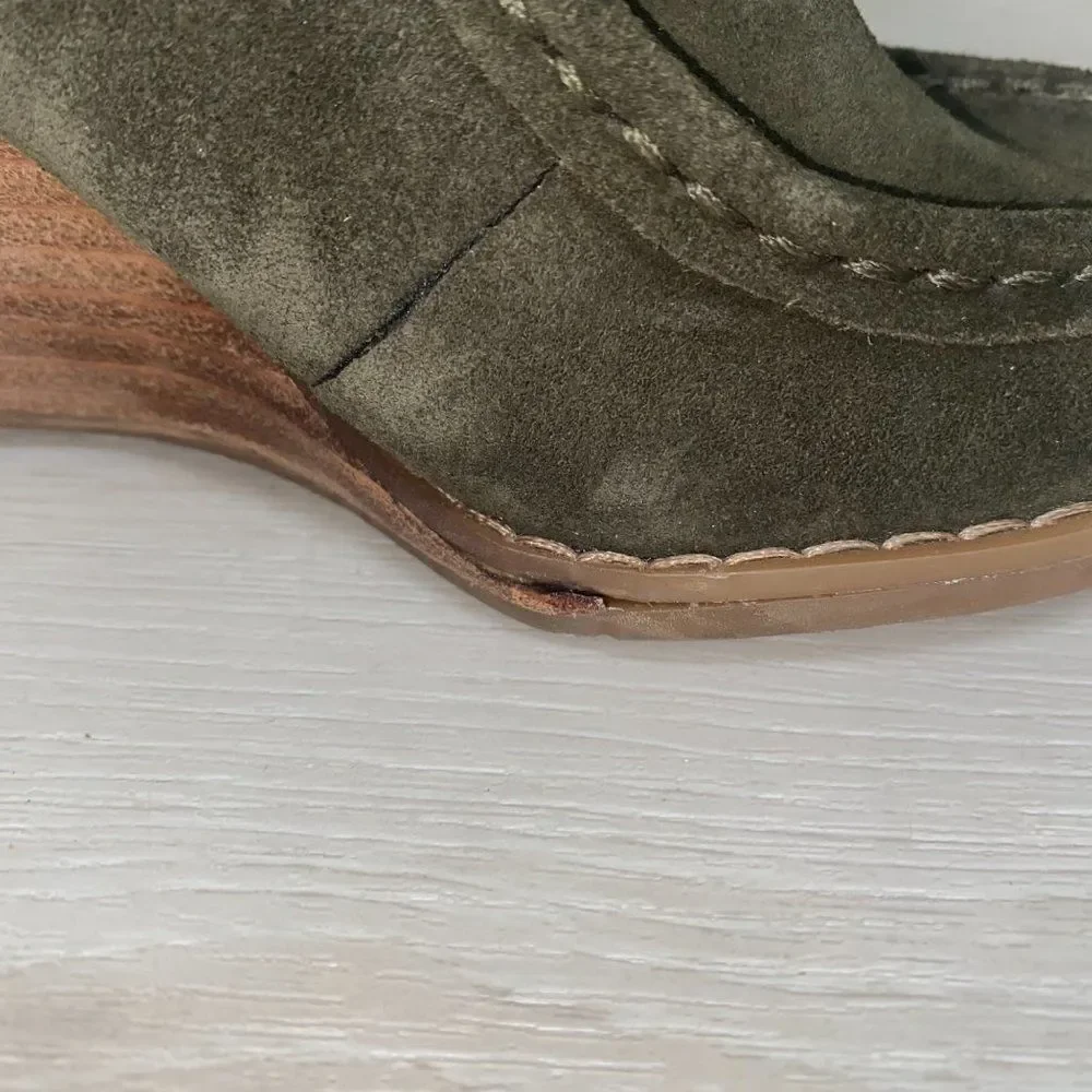 Lucky Brand Ysabel Moss‎ Green Lace Up Wedge 5.5